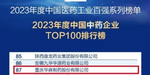 华森制药连续多年蝉联“中国中药企业TOP100”榜单！